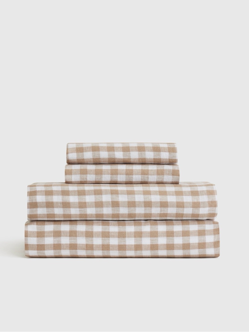 Quince European Linen Gingham Sheet Set, Queen, Cafe